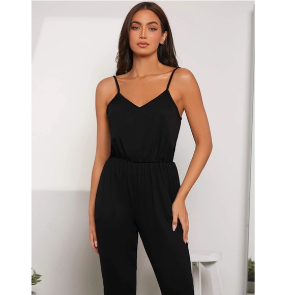 Casual Black Cami V-Neck Jumpsuit - Picture 3 of 16